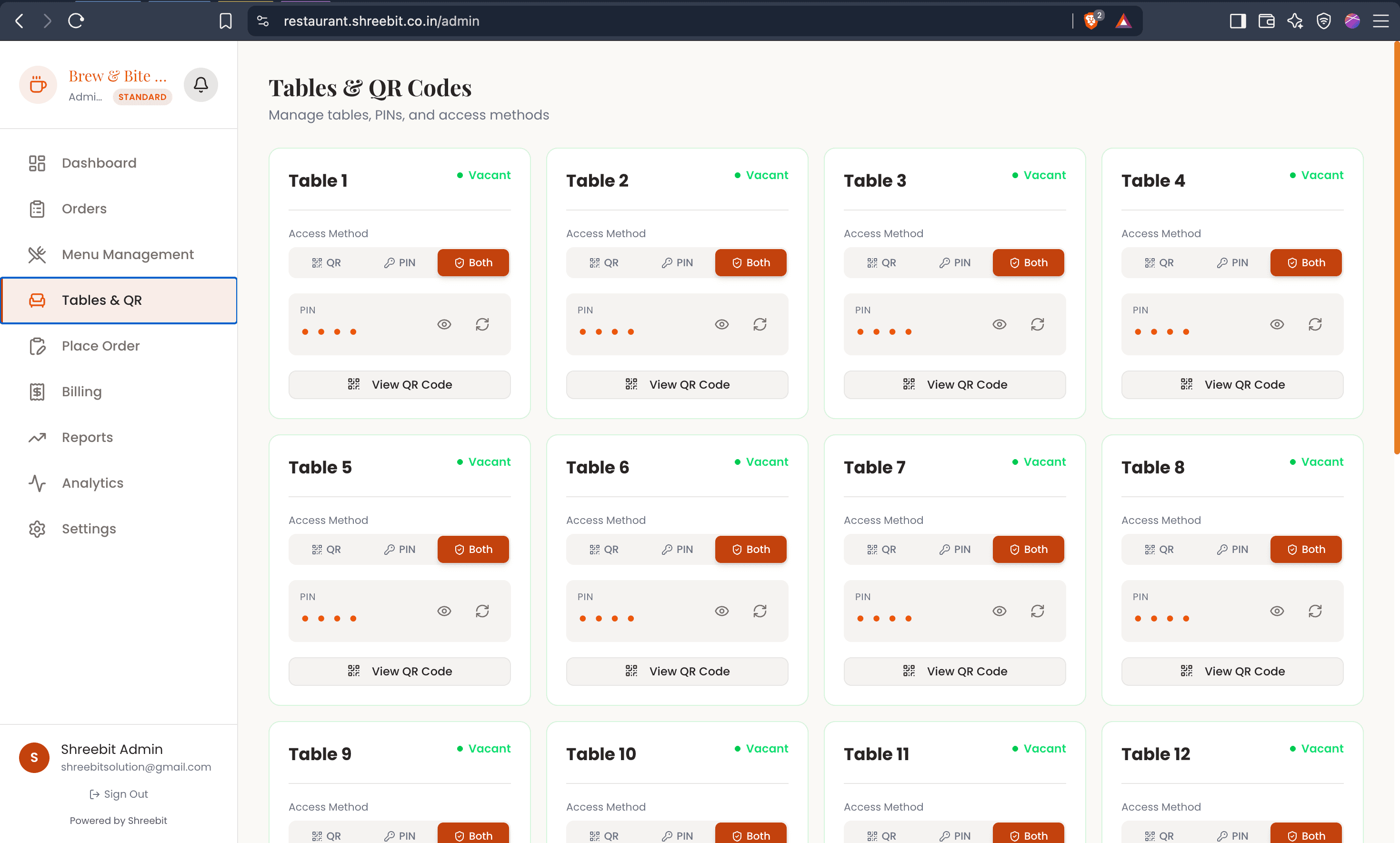 Tables & QR codes