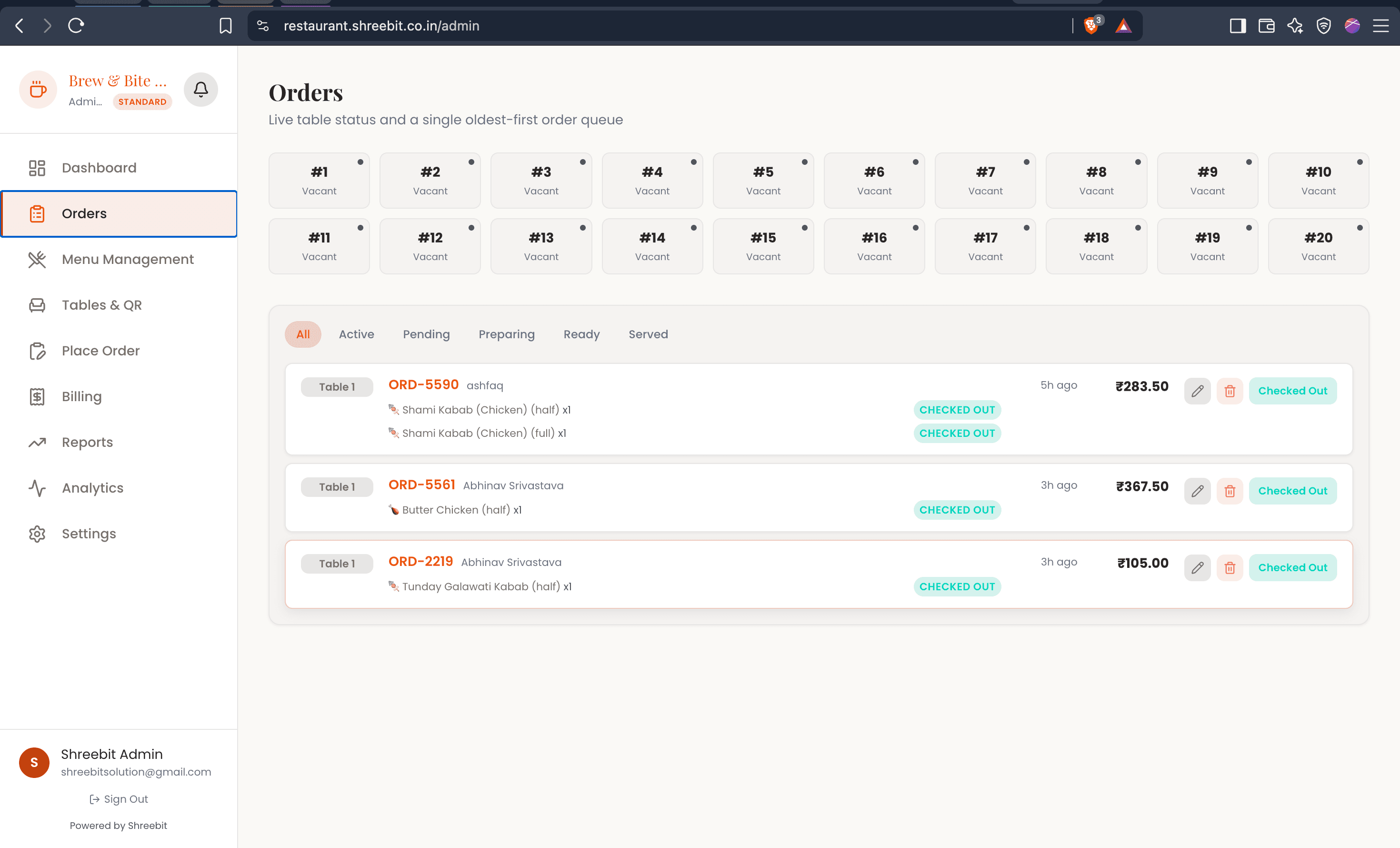 Live order tracking