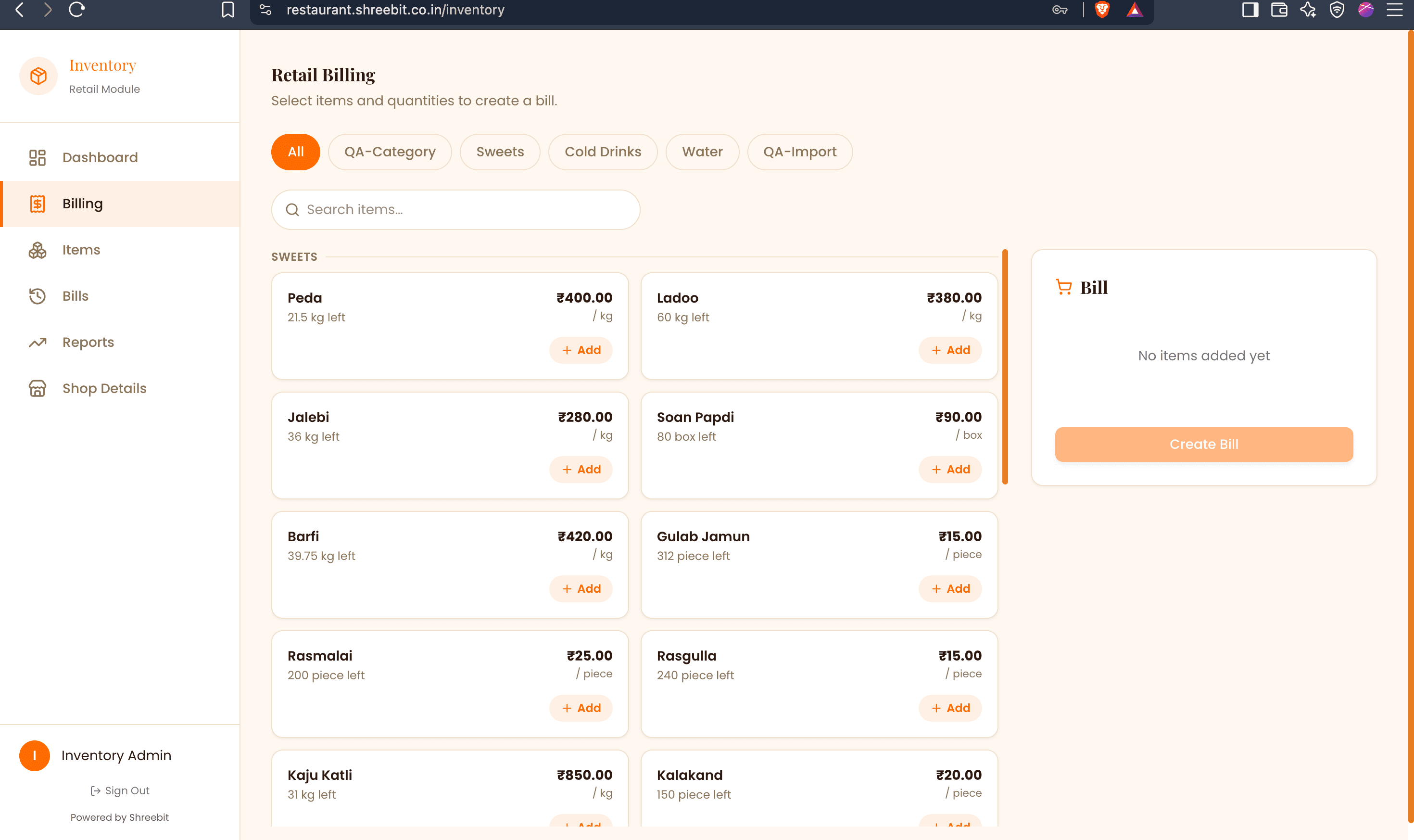 Retail billing